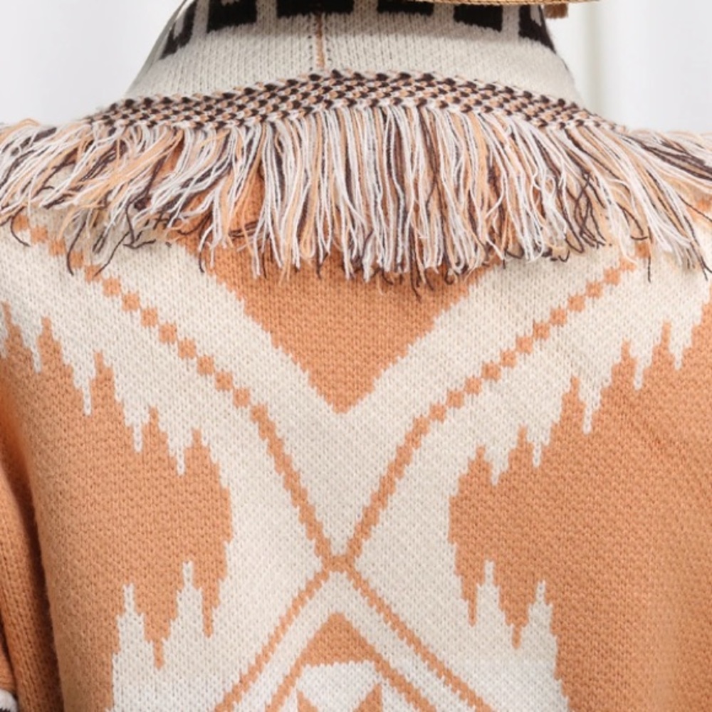 SOLD OUT Aztec Tribal Cowichan Fringe Cardigan Sweater Wrap - Picture 6 of 8